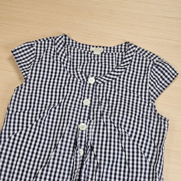 J.Crew Dresses & Skirts - J Crew Gingham Dress Womens 6 Preppy Navy Cap Sleeve Cotton Pocket Shift 25716